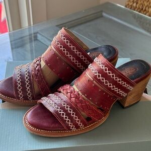 Freebird by Steven Red and Brown Sandals with Southwestern Stitching